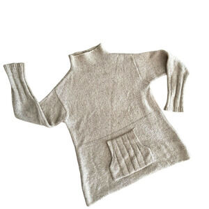 🍀 Ivy Womens Pullover Sweater Beige Heathered Wool Long Sleeve Pocket Medium